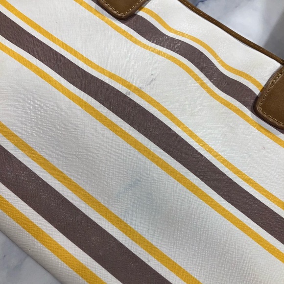Marc Fisher White Brown Yellow Striped Tote Bag - Picture 4 of 8